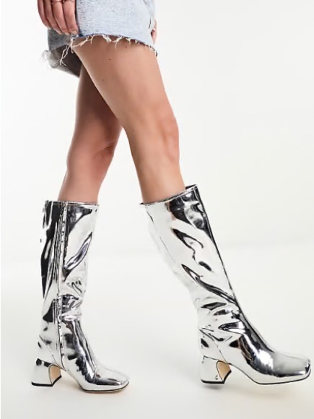 Circus NY By Sam Edelman Silvertone Liquid Metallic Knee Boots Size 8.5